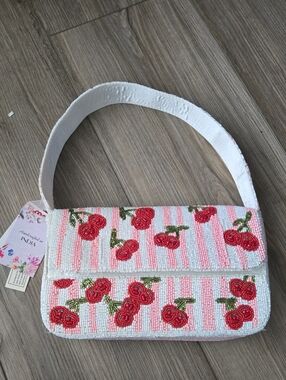 Viral Beaded Cherry Striped Bag
